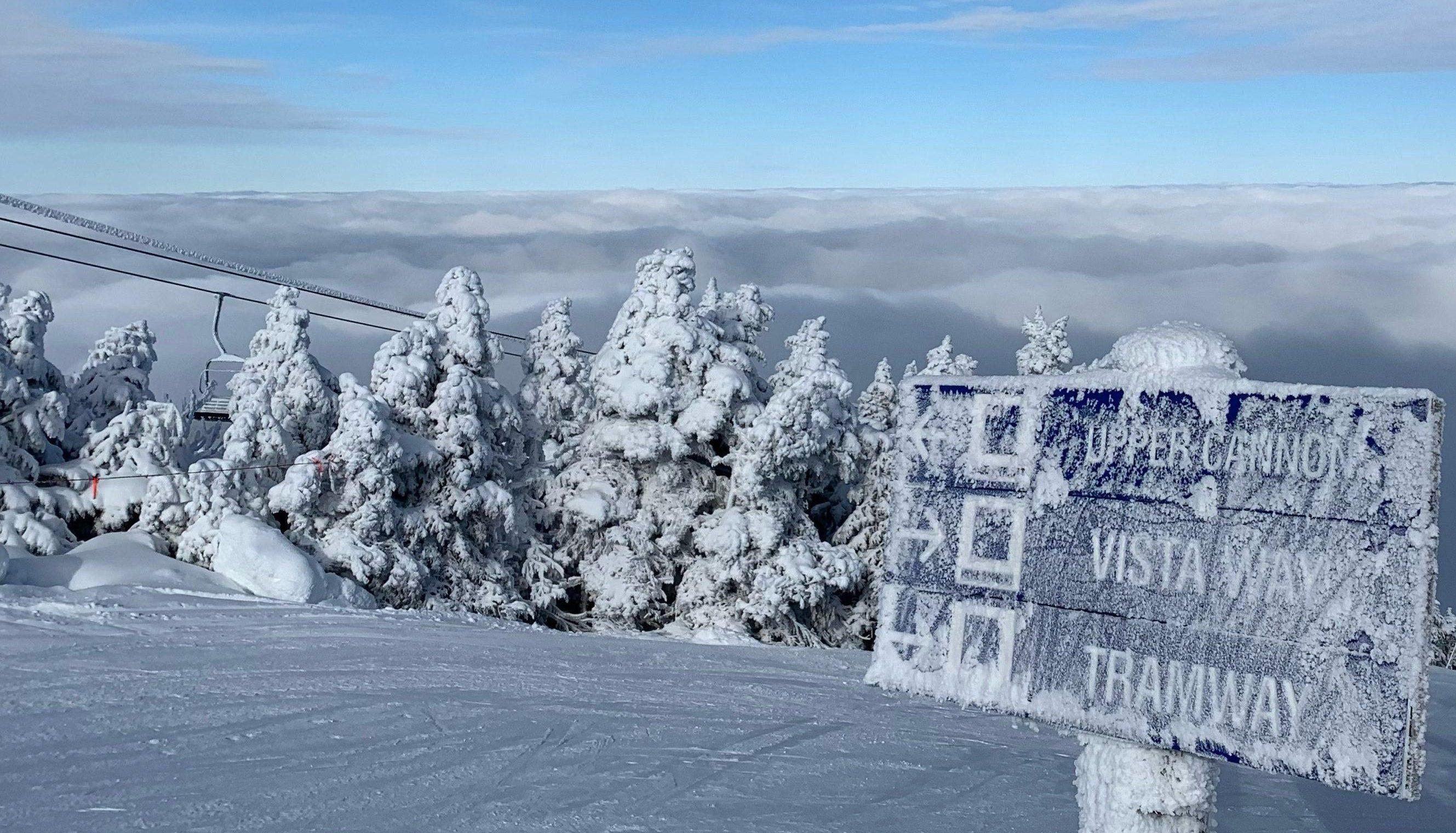 Snow covered sign upper cannon