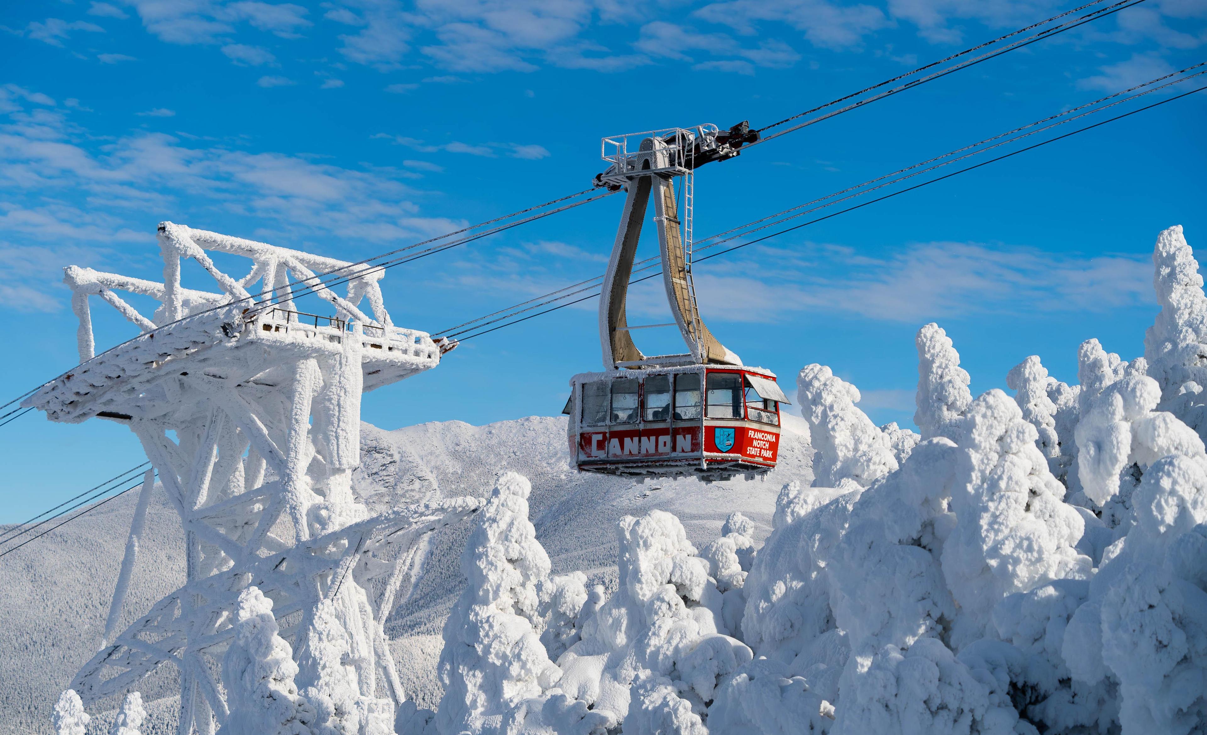 Red Tram snowy background