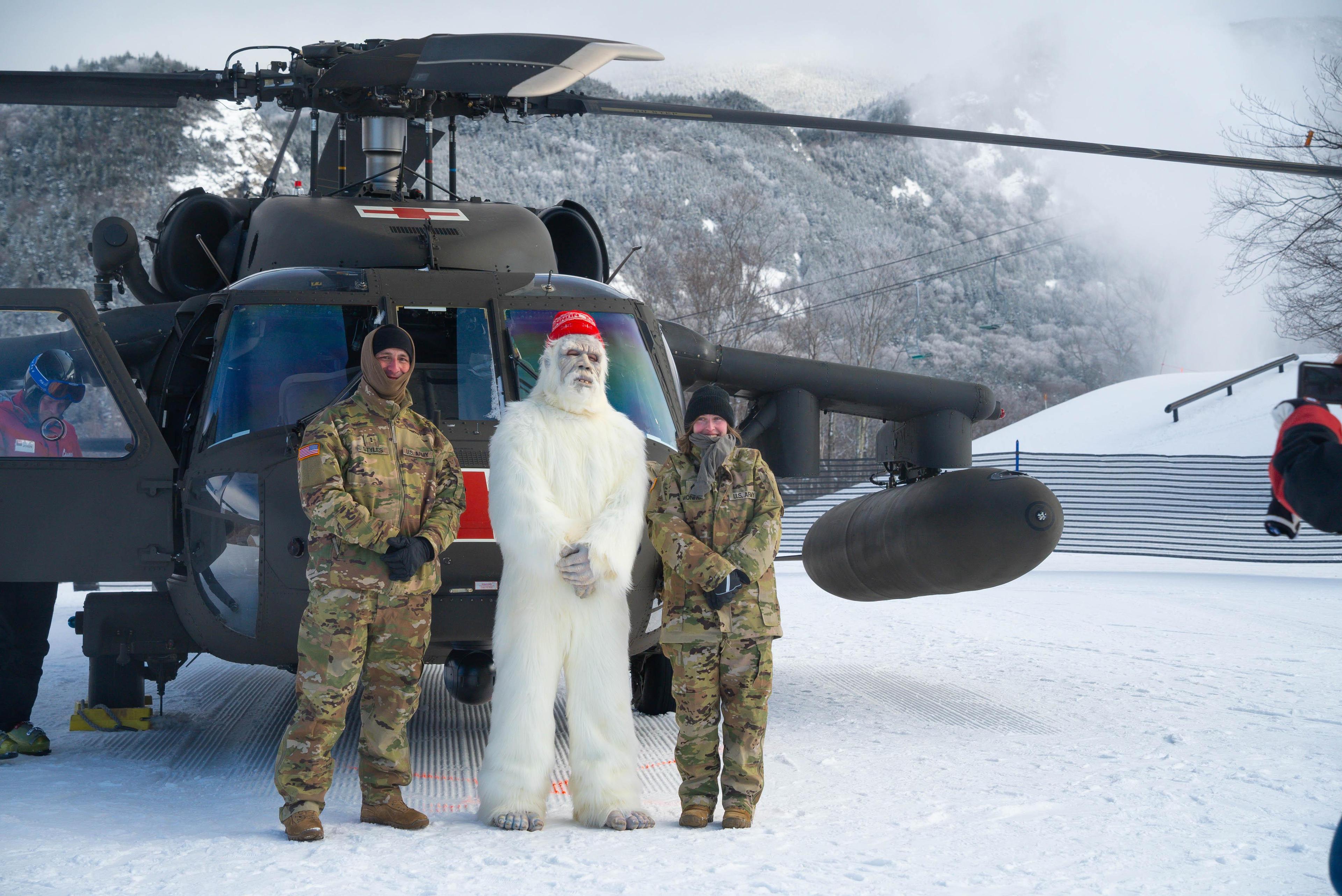 Yeti stands w/ army in front of Blackhawk
