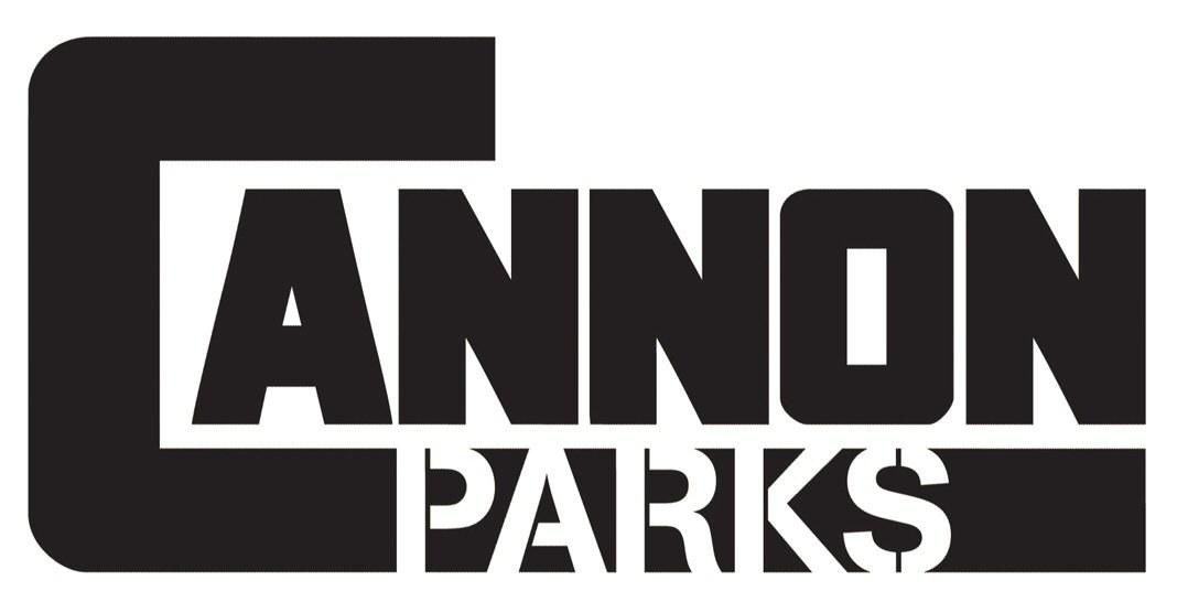 Black and white logo for cannon parks